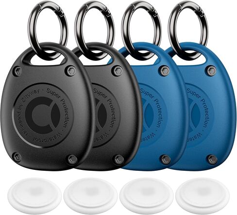 (4 Pack) for AirTag Keychain Holder Case | IPX8 Waterproof, Ultra-Compact | Portable for Air Tag Holder Cover for Backpack, Keys, Luggage - Black in Kuwait