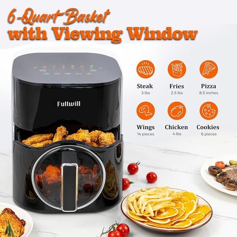 Fullwill Air Fryer with Viewing Window 6QT,5-in-1 Multi-Function(Air Fry,Roast,Bake,Reheat,Dehydrate) plus 7 One-Touch Presets for Wings,Fries,Steak and More,85% Less Oil Cooking for Families in Saudi Arabia