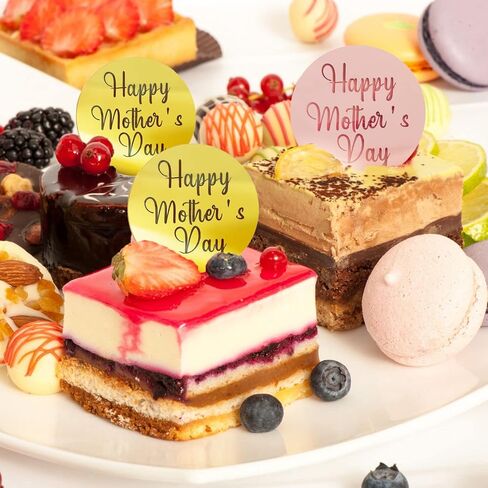 Crethinkaty 10 Pieces Happy Mother's Day Acrylic Cupcake Toppers Round Mirror Engraved Cake Topper Cupcake Decorations for Mother's Day (Rose Gold) in Saudi Arabia