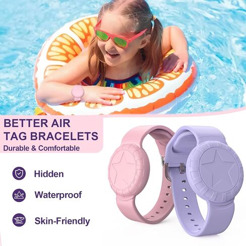 Apple Airtag Holder for Kids Hidden, Air Tag-2 Pack GPS Tracker Case, Silicone Hidden AirTag Holder for Kids with Safety Pin, Elderly, Luggage, Backpack, Cloth (Navy+Pink) in Kuwait