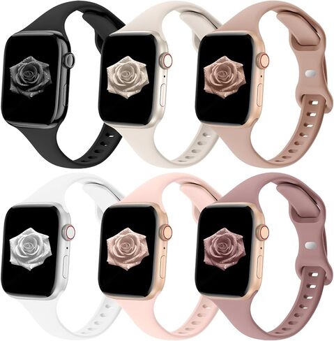 مجموعة من 6 أساور رفيعة رفيعة من Eilesuny متوافقة مع ساعة Apple 38 مم 40 مم 41 مم 42 مم 44 مم 45 مم 49 مم، حزام رياضي من السيليكون الناعم البديل لسلسلة iWatch 9/8/7/6/5/4/3/2/1 Ultra/2 SE للنساء والرجال in Kuwait