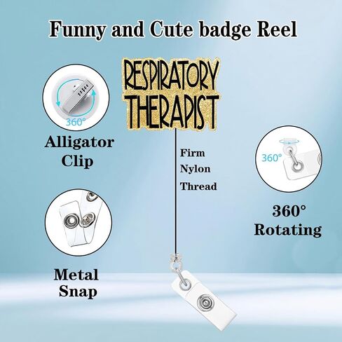 Respiratory Therapist Badge Reel Holder Clip Retractable Lung Nurse Funny Nursing RN CNA ID Badge Holder Clip Medical Gold Acrylic Name Badge Clip Worker Hospital Office Accessories in Saudi Arabia