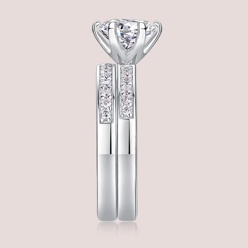 Ringcrown قابل للتعديل حجم الذهب الأبيض مطلي خاتم الزواج مجموعات للنساء 1CT تشيكوسلوفاكيا S925 فضة خاتم الخطوبة in Kuwait