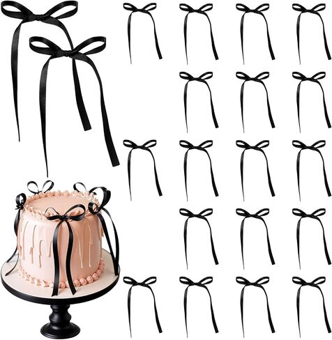 Bows for Cake Black, 20pcs Birthday Toppers Bowknot Ribbons Coquette Black Bow High Footed Cup Vintage Balloon Wall Wedding Party Supplies Bridal Cake Engagement Dessert Decorations, 2.7x4.3in in Saudi Arabia