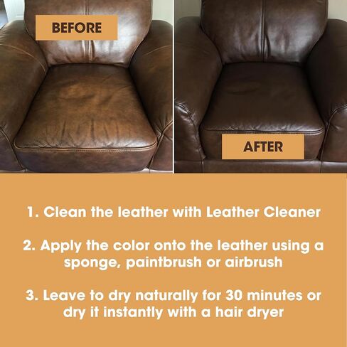 Furniture Clinic Leather Repair Paint | 2-in-1 Seal and Color | Use on Scratches, Tears, and Holes in Car Seats, Furniture | Quick and Easy Leather Repair Kit for Furniture (Dark Grey, 250ml/8.5oz) in Kuwait