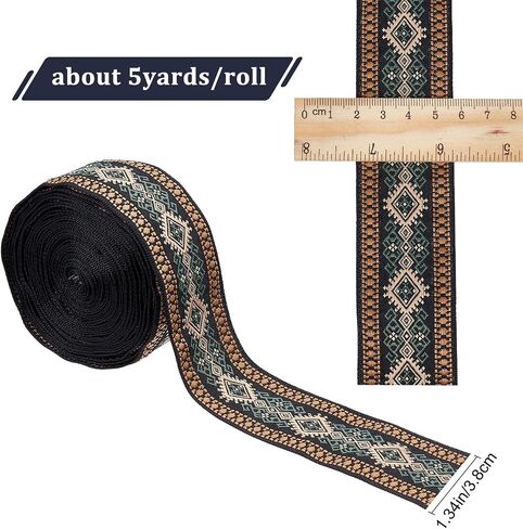 GorgeCraft 1.5 بوصة خمر Jacquard الشريط العرقي الأسلوب التطريز شرائط البوليستر النمط rombus النسيج تقليم لخياطة الحرف اليه in Kuwait