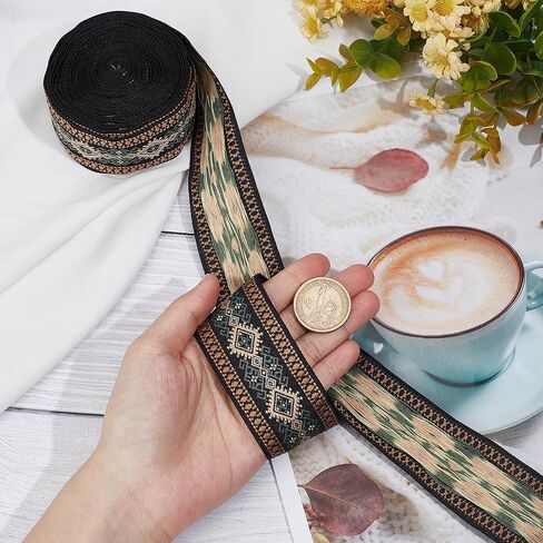 GorgeCraft 1.5 بوصة خمر Jacquard الشريط العرقي الأسلوب التطريز شرائط البوليستر النمط rombus النسيج تقليم لخياطة الحرف اليه in Kuwait