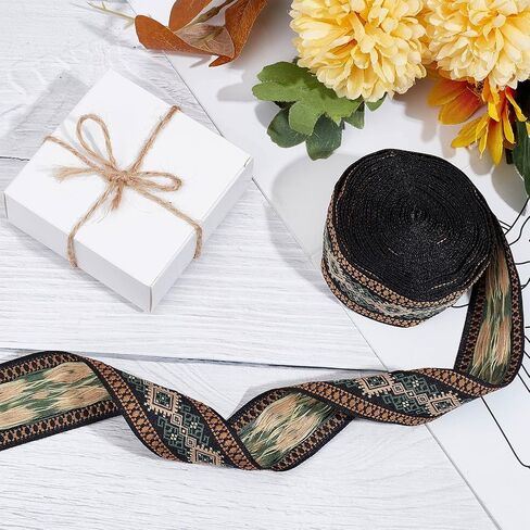 GorgeCraft 1.5 بوصة خمر Jacquard الشريط العرقي الأسلوب التطريز شرائط البوليستر النمط rombus النسيج تقليم لخياطة الحرف اليه in Kuwait