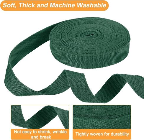HARFINGTON Cotton Webbing 1 Inch 11 Yard Polyester Cotton Weave Webbing Strap Twill Tape Ribbon for Arts and Crafts Webbing Tote Bag Handles Cloth Belt Making Outdoor Supplies, Dark Green in Saudi Arabia