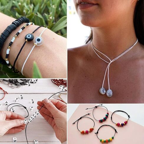 Ewparts Elastic String for Bracelets 1mm Elastic Cord for Jewelry Making Elastic String for Pony Beads Stretchy Beading String for Bracelet 3 Roll Black+Rainbow+White Elastic String for Bracelet in Kuwait