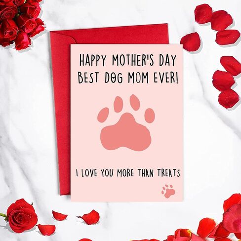 Huameigf Funny Mother’s Day Card for Dog Mom, Lovely Mothers Day Gift from Doggy, Best Dog Mom Ever Card for Women Her, I Love You More Than Treats in Kuwait
