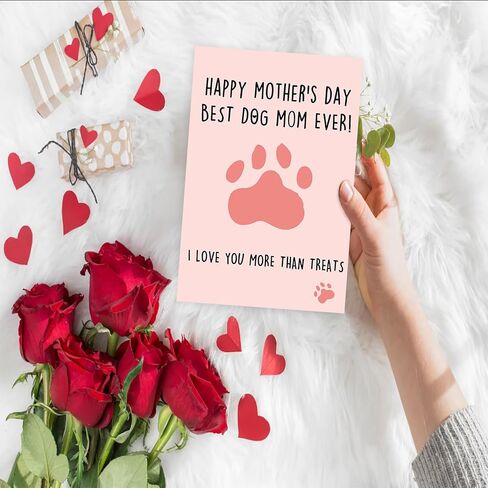 Huameigf Funny Mother’s Day Card for Dog Mom, Lovely Mothers Day Gift from Doggy, Best Dog Mom Ever Card for Women Her, I Love You More Than Treats in Kuwait