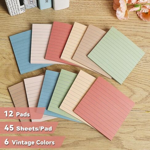 (12 Pack) Lined Sticky Notes 4x4 in Post, Vintage Colors Self Sticky Notes Pad Its Super Sticking Power Memo Pads, 4x4 Large Square Sticky Notes for Office, Home, School, Meeting in Saudi Arabia