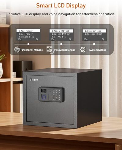 Billconch Smart Gun Safe for Multiple Pistols - Automatic Lock Safe Box | Biometric Handgun Safe for Money Valuables with LCD Display/Voice Guide, Quick Access Unlock with Fingerprint/Keypad/Key/App in Kuwait