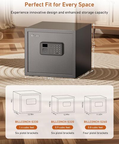 Billconch Smart Gun Safe for Multiple Pistols - Automatic Lock Safe Box | Biometric Handgun Safe for Money Valuables with LCD Display/Voice Guide, Quick Access Unlock with Fingerprint/Keypad/Key/App in Kuwait