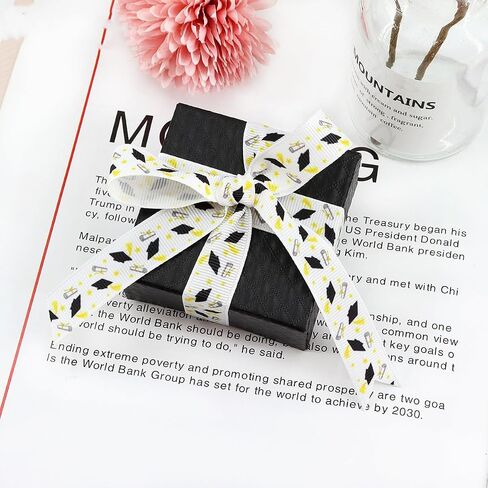7 Rolls 35 Yards Graduation Ribbon 5/8 Inch Wide,Congrats Grad Gold Black Blue Satin Ribbon for Gift Wrapping Class of 2025 Graduation Party Decorations DIY Crafts (A) in Saudi Arabia