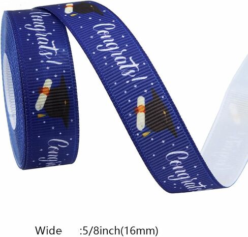 7 Rolls 35 Yards Graduation Ribbon 5/8 Inch Wide,Congrats Grad Gold Black Blue Satin Ribbon for Gift Wrapping Class of 2025 Graduation Party Decorations DIY Crafts (A) in Saudi Arabia