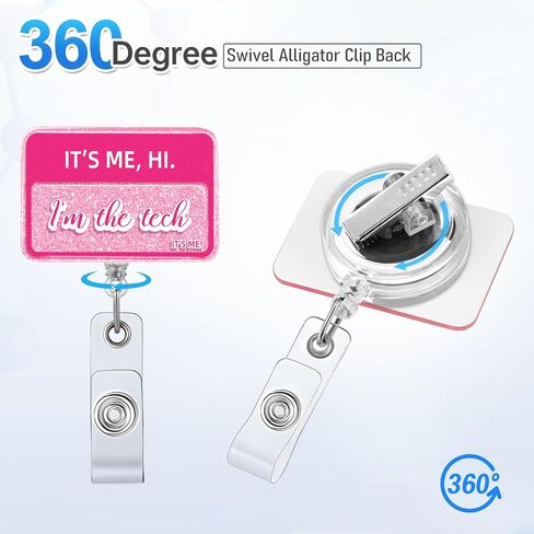 Plifal Tech ID Badge Bender حامل السحب - أنا مقطع التمساح الفني لممرضة التمريض ، وردة مضحكة أنا مرحبًا بكريليك. in Kuwait