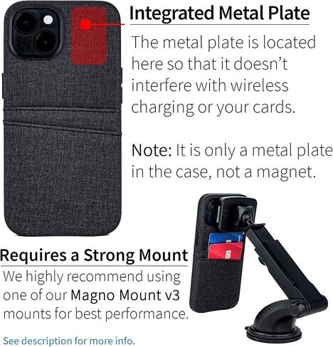 Dockem Luxe M2 Wallet iPhone 14 Pro Max Case: Canvas-Style Synthetic Leather, 2 Card Holder Pockets, Magnetic Mounting Metal Plate, Burgundy in Kuwait