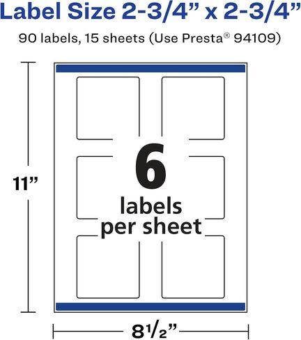 Avery Matte White Removable Square Labels with Sure Feed Technology, Print-to-The-Edge, 2.75" x 2.75", 90 Removable Labels, Laser/Inkjet Printable Labels in Saudi Arabia