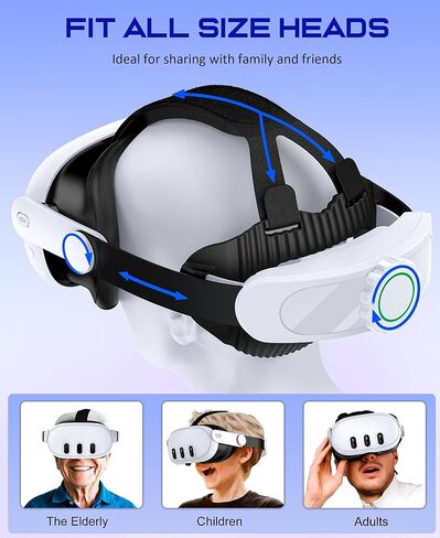 VR Head Strap Compatible with Meta Quest 3/3S/2, Adjustable Elite Strap Replacement with 8000mAh Rechargeable Battery for Quest 3 Head Strap,Enhanced Comfort Extend Playtime VR Accessories in Kuwait