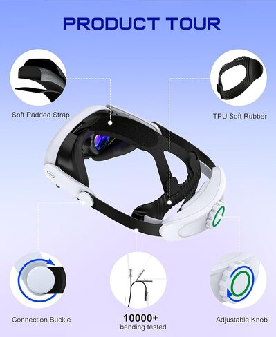 VR Head Strap Compatible with Meta Quest 3/3S/2, Adjustable Elite Strap Replacement with 8000mAh Rechargeable Battery for Quest 3 Head Strap,Enhanced Comfort Extend Playtime VR Accessories in Kuwait