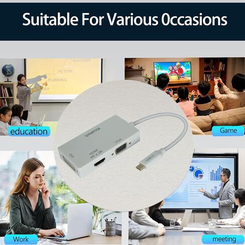 USB C to HDMI/DVI/VGA Multiport Adapter Converter UHD 4Kx2k @ 30Hz, Thunderbolt 3 Compatible, USB Type C to HDMI, USB-C, USB Type-C (U444-06N-HDV4K) (Type c to 3in 1 Black) in Saudi Arabia