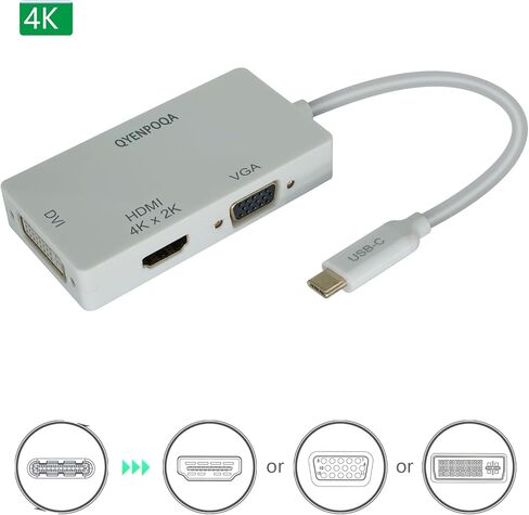 USB C to HDMI/DVI/VGA Multiport Adapter Converter UHD 4Kx2k @ 30Hz, Thunderbolt 3 Compatible, USB Type C to HDMI, USB-C, USB Type-C (U444-06N-HDV4K) (Type c to 3in 1 Black) in Saudi Arabia