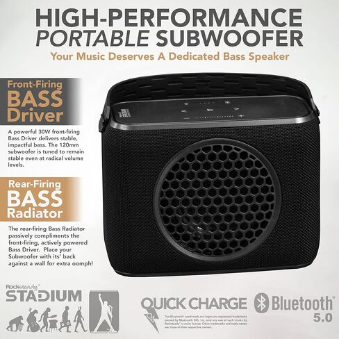 Rocksteady Stadium 2.0 Subwoofer - Bass اللاسلكي المحمولة - EQ -EQ- يصل إلى 150 قدم - عمر بطارية يصل إلى 30 ساعة - مضخم الصوت وحزام in Kuwait