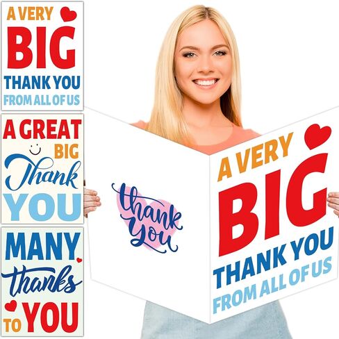 3 PCS Giant Thank You Greeting Cards Big 14 x 22 Inch Size Large Gratitude Giant Cards with Envelopes Thanks for Birthday Party Baby Shower Wedding Jumbo Gifts for Boys Girls in Saudi Arabia