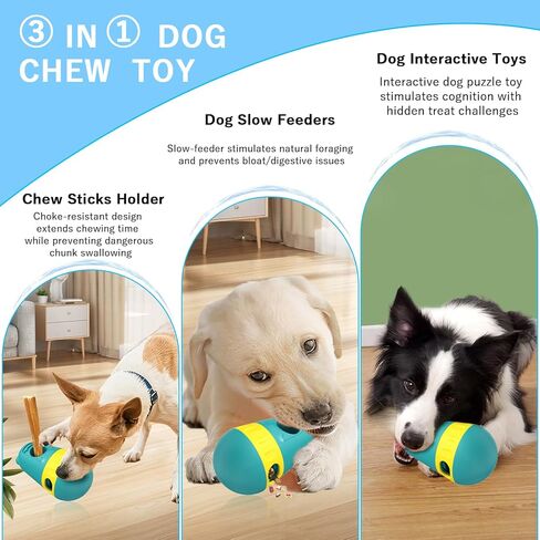 3-in-1 Dog Chew Toy & Treat Dispenser - Anti-Choking Safety Design for Aggressive Chewers, Interactive Slow Feeder Food Stick Holder Fits Yak & Bone Sticks, Puzzle Toys for Small to Large Dogs (Green) in Kuwait