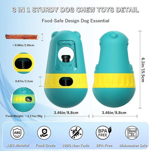 3-in-1 Dog Chew Toy & Treat Dispenser - Anti-Choking Safety Design for Aggressive Chewers, Interactive Slow Feeder Food Stick Holder Fits Yak & Bone Sticks, Puzzle Toys for Small to Large Dogs (Green) in Kuwait