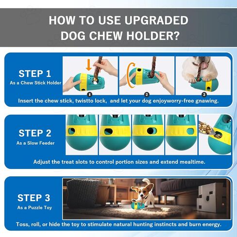 3-in-1 Dog Chew Toy & Treat Dispenser - Anti-Choking Safety Design for Aggressive Chewers, Interactive Slow Feeder Food Stick Holder Fits Yak & Bone Sticks, Puzzle Toys for Small to Large Dogs (Green) in Kuwait