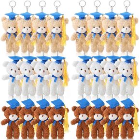 24 Pcs Mini Graduation Bear Plush Gift 4.72'' Graduation Stuffed Animal with Cap Graduation Gifts for Preschoolers Tiny Bear Dolls for Her Him College School DIY Keychain Party Favor (Blue)