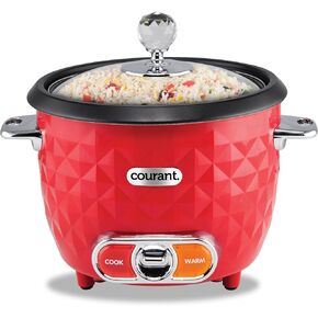 Courant 10-Cup (Cooked) / 5-Cup Uncooked Rice Cooker and Steamer with One-Touch Operation, Automatic Keep Warm Function, red