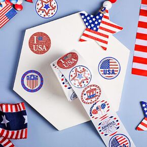 500 Pieces Patriotic Stickers Label, 1.5 Inch American Flag Star Stickers Independence Day Decorations Sticker for USA Memorial Day Veterans Day Decals 4th of July Party