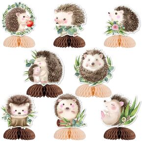 Hedgehog Birthday Party Decoration, 8pcs Hedgehog Honeycomb Centerpiece Double-Sided Printing Table Decoration for Hedgehog Woodland Forest Jungle Animal Birthday Baby Shower Party Decoration