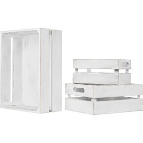 MyGift Vintage White Wood Nesting Storage Boxes, Multipurpose Decorative Crates for Fruit Basket, Desk Organization, Dorm Room Organizer, Bathroom Toiletries Storage Bins, 3 Piece Set