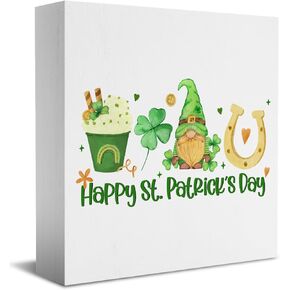 Funny St Patricks Day Gnome Desk Decor Wooden Box Sign St Patricks Day Decorations Rustic Wood Block Plaque Box Sign for Home Farmhouse Kitchen Shelf Table Decoration Happy St. Patrick's Day Sign