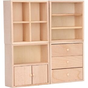 Doll House Cabinet ، 4 PCS 1/12 Miniature Wooden Dollhouse Furniture Cabinet Set Mini Dollhous