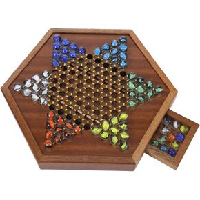 لعبة لوحة المداخن الصينية الخشبية مع مجموعة الرخام ، لعبة المداخن الصينية المزدوجة 72 Marbles Glass Glass كبيرة 15 بوصة درج تخزين للبالغين من أجل جامعي المرح العائلي