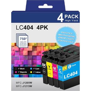 LC404 Ink Cartridges Compatible for Brother Printer 404 LC404XL LC 404 Ink Cartridges for MFC-J1205W MFC-J1215W MFC-J1205W XL Printer (1 Black 1 Cyan 1 Magenta 1 Yellow, 4 Pack)