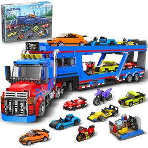 مجموعة شاحنات Transporter City مع 7 سيارات رياضية - تحميل قابلة للتعديل منحدر سحب شبه شاحنة مع شركة النقل والمقطورة لعبة التظاهر هدايا عيد ميلاد للأطفال الفتيات الفتيات الذين تتراوح أعمارهم بين 8-14