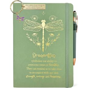 Dragonflies Gifts Women, Dragonfly Butterfly Journal Sage Green 200 Pages Notebook A5 Lined with Pen and Keychain, Inspirational Encouragement Gifts for Dragonfly Lovers, Dragonfly Memorial Gift Her