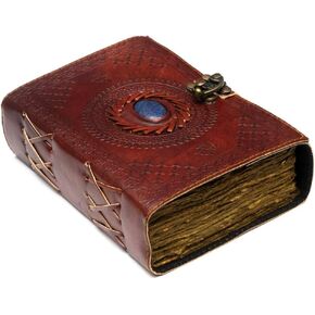 مجلة جلدية كبيرة مع حجر شبه ثمين - إغلاق القفل ، 240 صفحة الورقة العتيقة Deckle Edge - Book of Shadows ، Grimoire Journal ، Witch Journal for Men and Women - 11.5 "× 8.25"