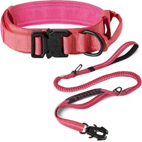 Joytale Tactical Dog Collar (20 "-24") ومجموعة مقود الكلاب ، طوق كلب قوي قابل للتعديل مع مقود الكلب الذي يمتص الصدمات والكلاب الكبير الإضافي (Hotpink ، XL)
