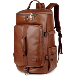 Baosha Leather Travel Backpack for Men 17" Laptop Backpack Flight Approved Travel duffel weekender bag Convertible HB-26 (Crazy Horse Brown)