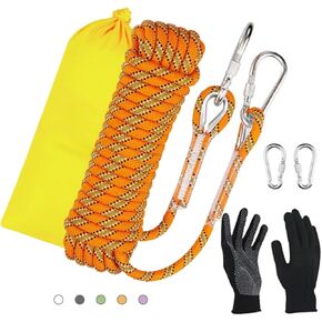 8mm Static Climbing Rope - Heavy Duty Climbing Rope for Rock Climbing, Tree Climbing Gear, Arborist Rope, and Camping Rope, High-Tensile Strength - 10m (32ft), 20m (64ft), 30m (96ft) - Orange