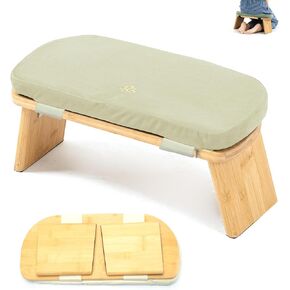Meditation Bench, Bamboo Meditation Stool, Folding Kneeling Meditation Bench, Seiza Prayer Bench, Prayer Bench with Meditation Cushion, Kneeling Stool (Green)