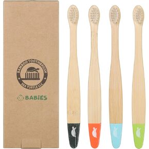 SeaTurtle Plant-Based Bristles, Bamboo Toothbrushes, Soft Natural Toothbrush for Kids, 4 Pack